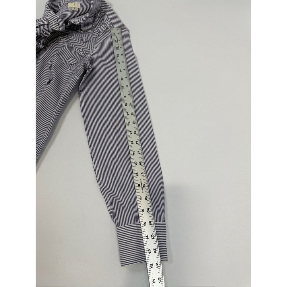 A New Day Striped Floral‎ Appliqué Button Down Long Sleeve Shirt Collar EUC Sm - Picture 5 of 8